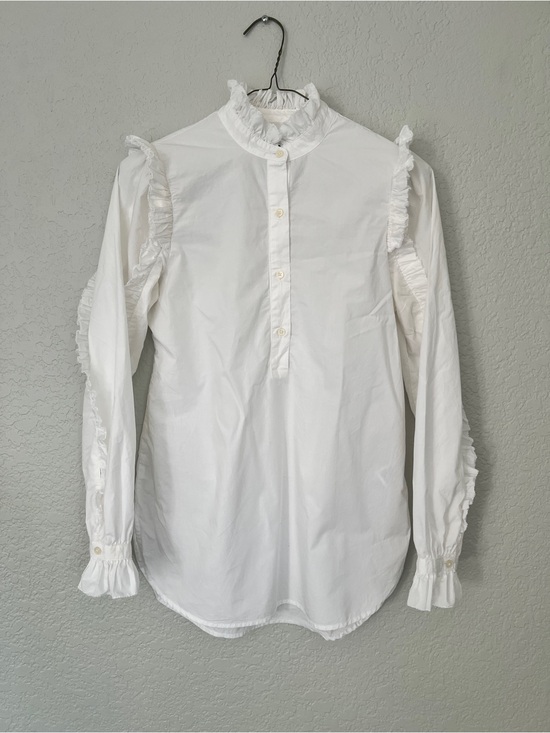 J. Crew Tops - J. Crew White Ruffle-Trim Button Front Shirt